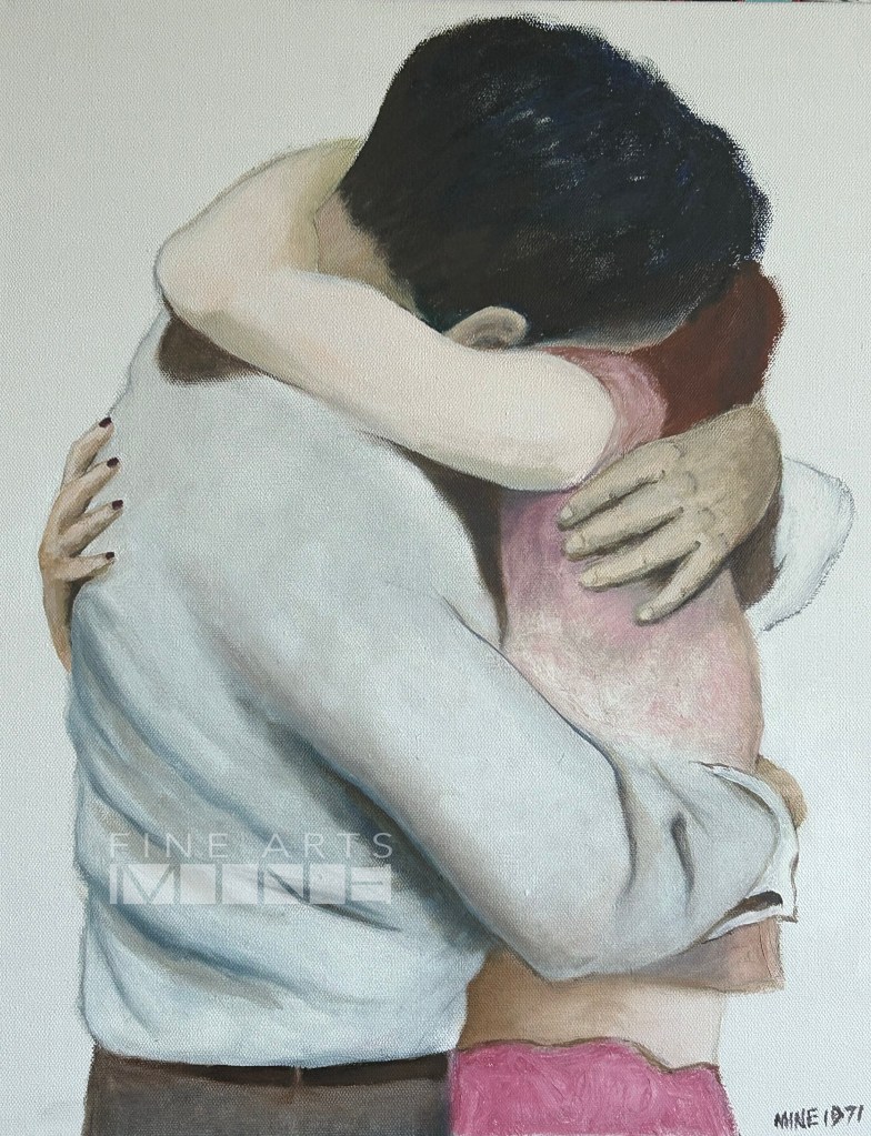 Painting of a man and a woman embracing.
