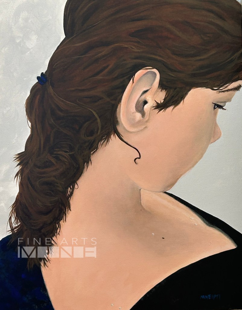 Painting of a teenager looking away.